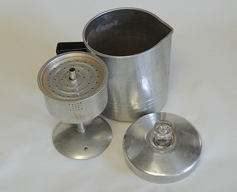 Vintage Chilton Ware Aluminum Stove Top Single Serving Coffee Percolator Pot.. Complete