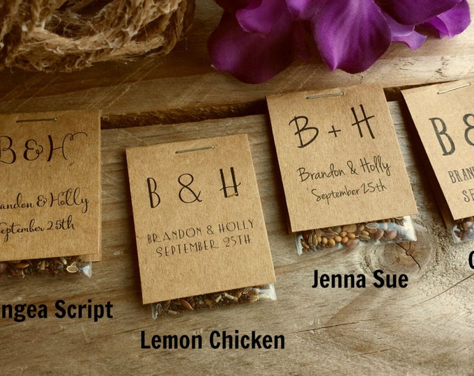 50 Personalized MINI Bridal Shower Flower Seed Packet Favors Wildflower Seeds Love is in Bloom Wedding Favors Rehearsal Dinner Thank You