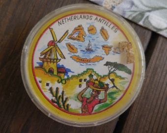 Vintage 1960s to 1970s Round Playing Cards Souvenir Netherlands Antilles Not Full Deck In Plastic Box Repurpose/Recycle/Reuse