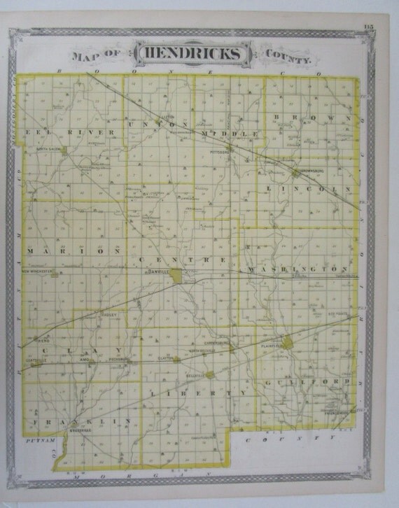 1876 HENDRICKS County IN. Map. Danville by OriginalAntiqueMaps