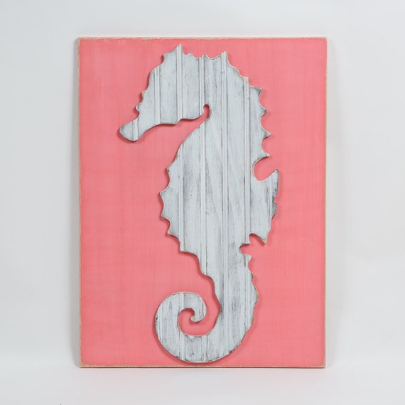 Seahorse Wall Art. Distressed Antique Bead Board by gracegraffiti