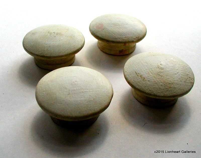 Set of 4 Vintage White Wood Knobs Round Drawer Pulls Salvage