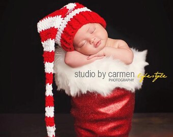Zeroest Newborn Christmas Santa Hat - Knit Stripe Photo Prop For Baby Photoshoots