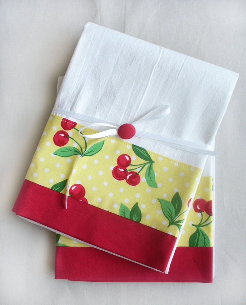 Kitchen towels Cherries set of two flour sack towels for