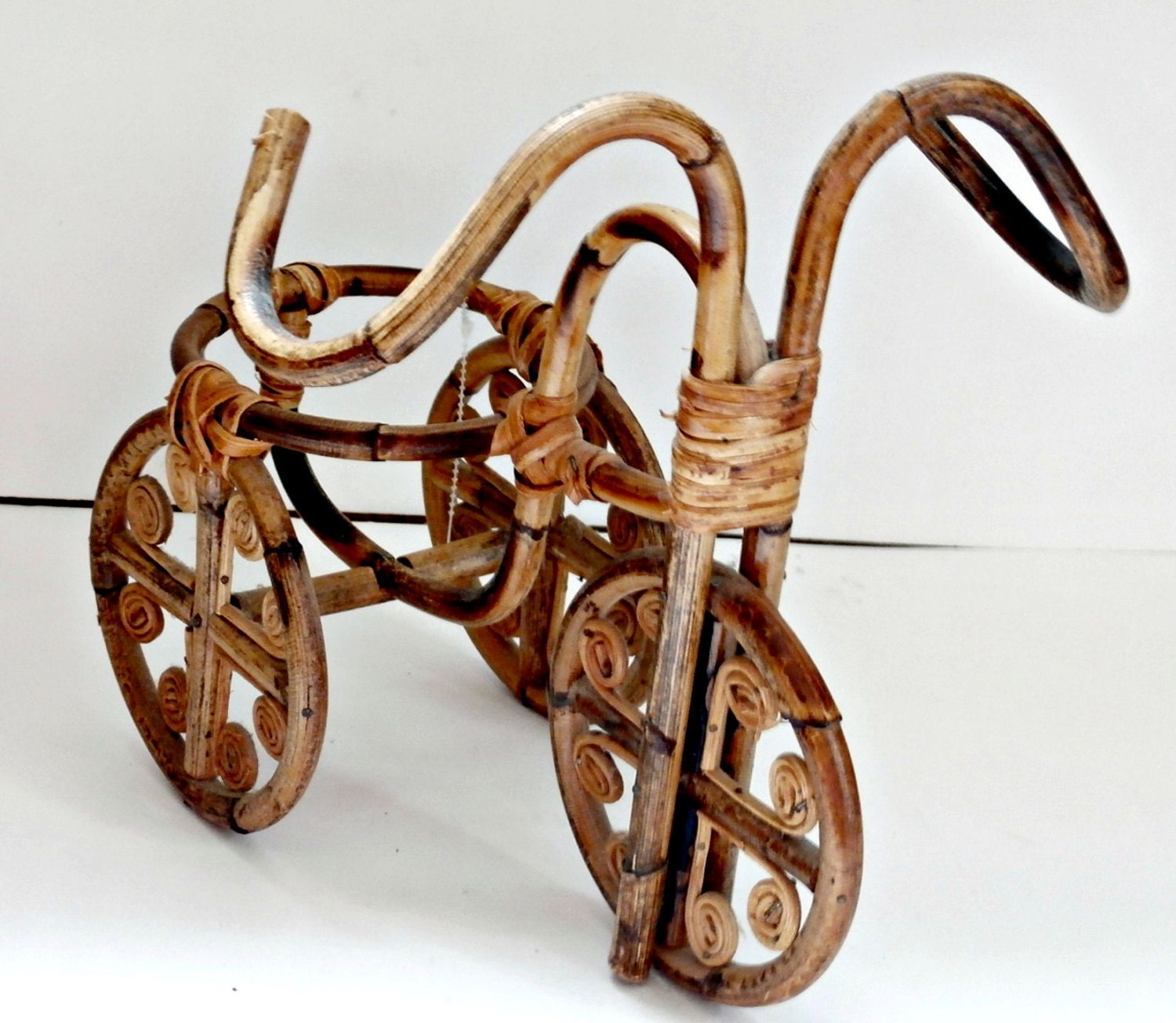 Vintage 70s wicker tricycle planter retro by PlasticPinkFlamingos