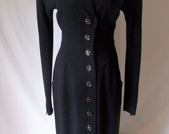 Karl Lagerfeld vintage 80's avant garde black long dress jacket coat 38 S