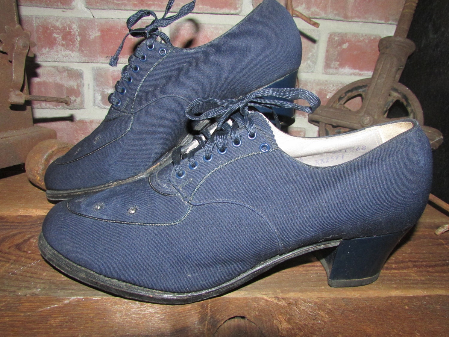 Vintage Women's Orthopedic Shoe Shop Navy Blue Cloth