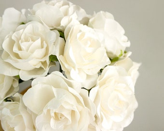 12 Paper Flowers / One Dozen OFF WHITE Roses Artificial Flowers With Wire Stems / Bridal Bouquet / Flower Ball