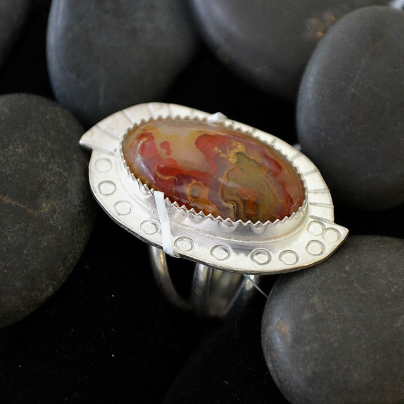 Sterling silver agate ring. Mystery mountain agate artisan