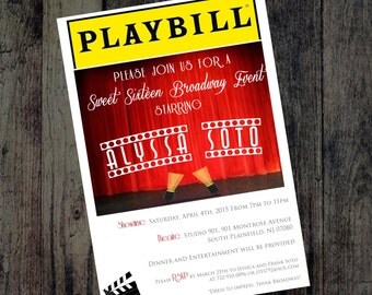 Playbill Invitations, Broadway theme, Bridal Shower, Birthday, Themed party invitations