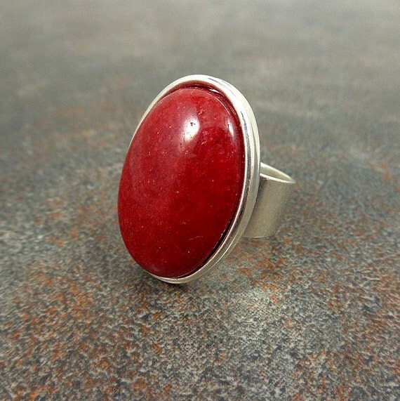 Red Statement Ring Marble Adjustable Big Ring Cocktail