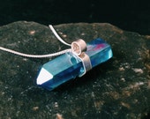 Caged Aqua Aura Quartz Necklace - Sterling Silver