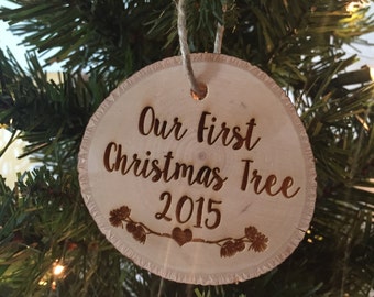 Our First Christmas Tree Ornament, Tree Slice Christmas Ornament, Wedding Christmas Ornament, Rustic Wedding, Rustic Christmas, Tree Slice