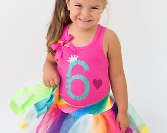 Girls 6th Birthday Shirt 6th Birthday Party Hot Pink Birthday Shirt 6 Birthday Hair Bow Birthday Girl Shirt Personalized Name Rainbow Socks