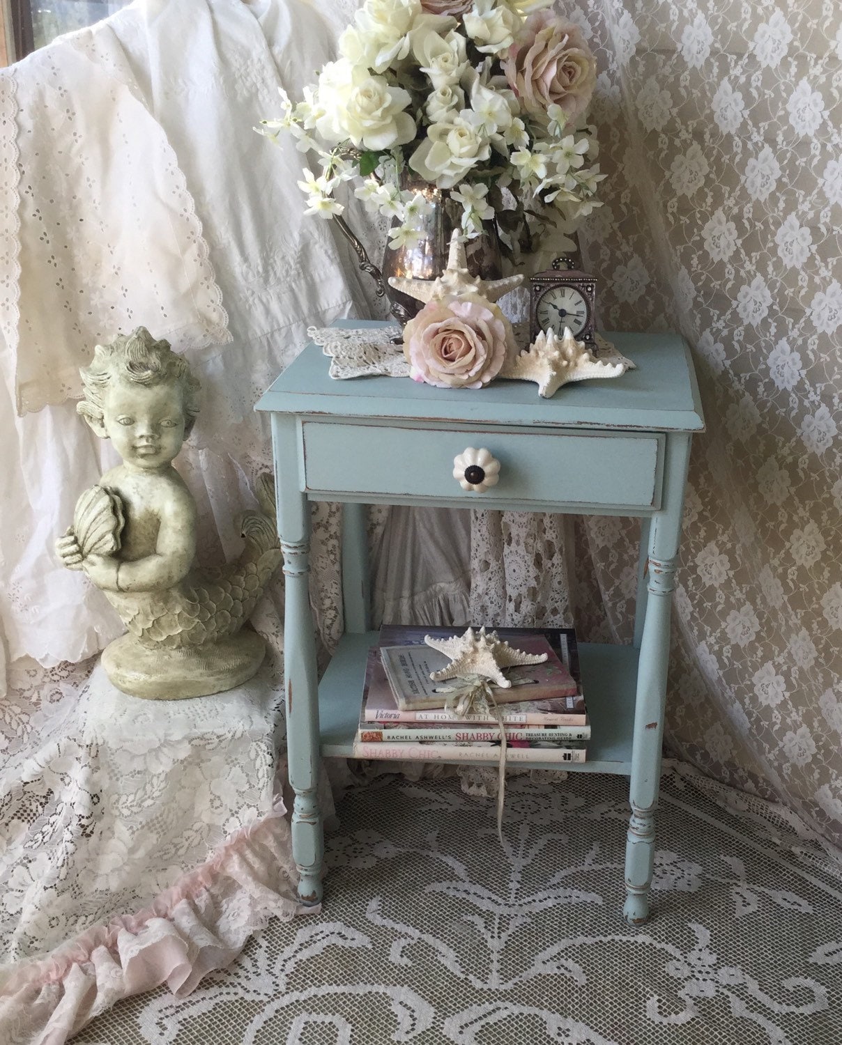 Shabby Cottage Table,Accent Table,end table,nightstand,chippy