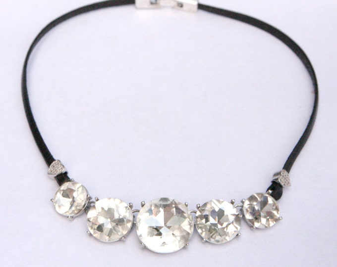 Women crystal Necklace, leather necklace with crystal