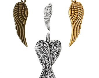 50 Wing Pendants - 30x9mm to 17x5mm - Assorted - Ships IMMEDIATELY from California - SC1168