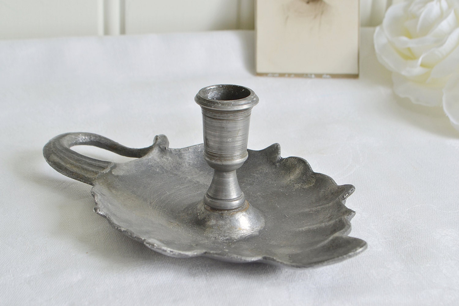 Old chamber candlestick , vintage Swedish bedside candle holder