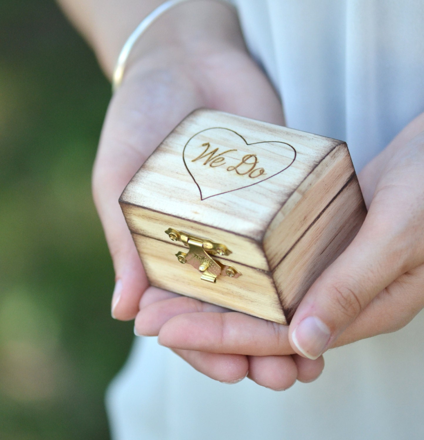We Do wooden ring bearer box personalized wedding ring box