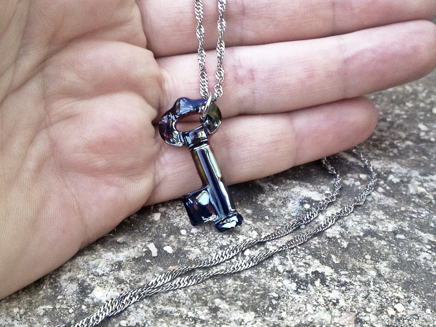 Gothic Pendant Key Pendant Black Swarovski by ApplebiteJewelry