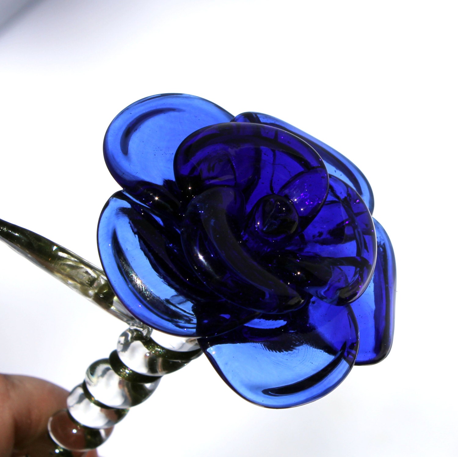 Blue Rose Glass Long Stemmed Rose Borosilicate Lampwork