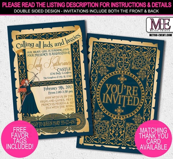 The Brave Invitations, Brave Invitation, The Brave Birthday Invitations, The Brave Party Invitations, Disney's The Brave Invitations, Invite Il_570xn