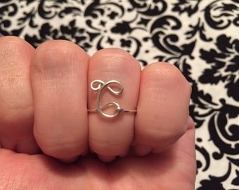 Sterling Silver, Initial Ring, Wire Ring, Initial, Wire Wrapped Rings, Letter Ring, Personalized