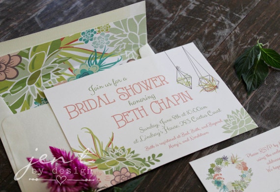 Custom Succulent Bridal Shower Invitations