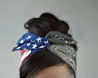 Air Force Girlfriend, Air Force bow, Headband - American headband, Flag Headband - Hair Bows A2