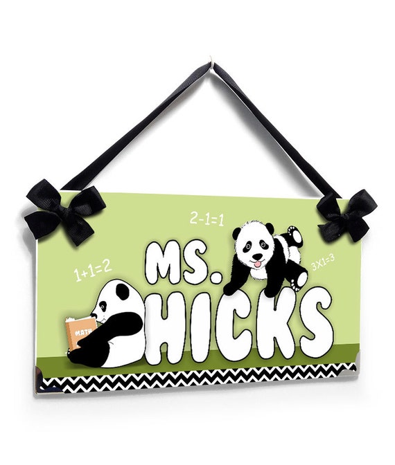 Panda Theme Custom Teachers Classroom Green Door Sign Other 