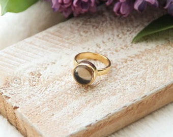 Smoky Quartz Engagement Ring, Smoky Quartz Goldplated Ring