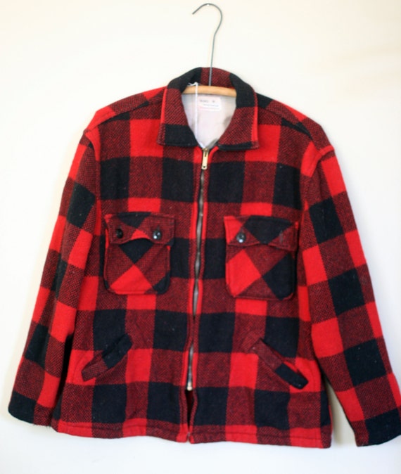 vintage red and black buffalo check jacket mens size M from