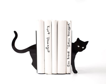 Decorative Bookends - Cat and books - functional decor modern home // decorative bookends for cat lover // book lover // FREE SHIPPING