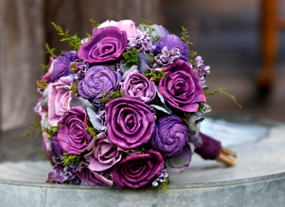 Purple Sola Flowers Wedding Bouquet Sola Roses By Willowgardens 4592