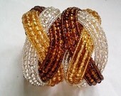 Elegant Golden Brown Tone Seed Bead Memory Wire Cuff Bracelet - Shiny Lovely Boho Chic Gypsy Classic Vintage Fancy Earth Tone