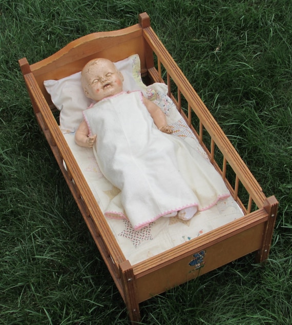 Depression Era Crib 1930s Babydoll Bed with Homemade Bedding