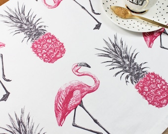 Flamingos and Pineapples Tea Towel
