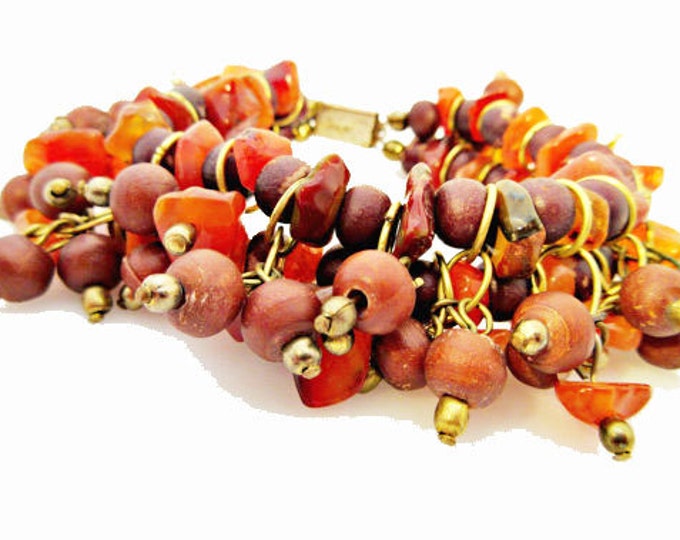 Boho Carnelian gemstone cha cha bracelet with brass and seeds