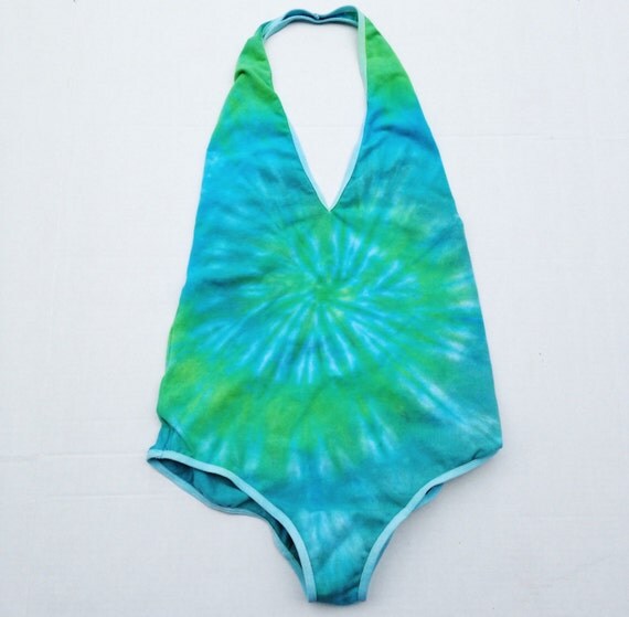 Tie Dye Bodysuit Rave Leotard Blue Green Size XL by nostalgicusa