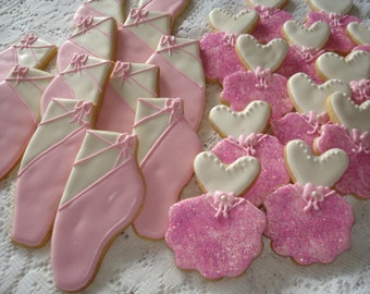 Birthday, Party Ballerina Slippers and Ballerina Outfit Decorated Sugar Cookies - 1 Dozen