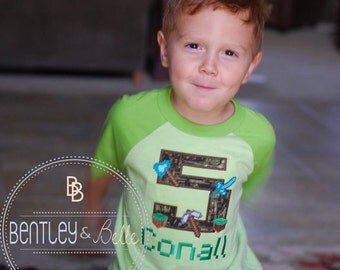 Boys Embroidered Minecraft Birthday Shirt - Minecraft Inspired Party - Building Blocks Birthday Shirt