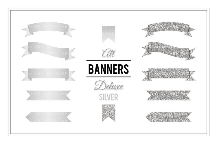 Banner Clip Art Silver Glitter PNG Banners by MaishopDigitalArt