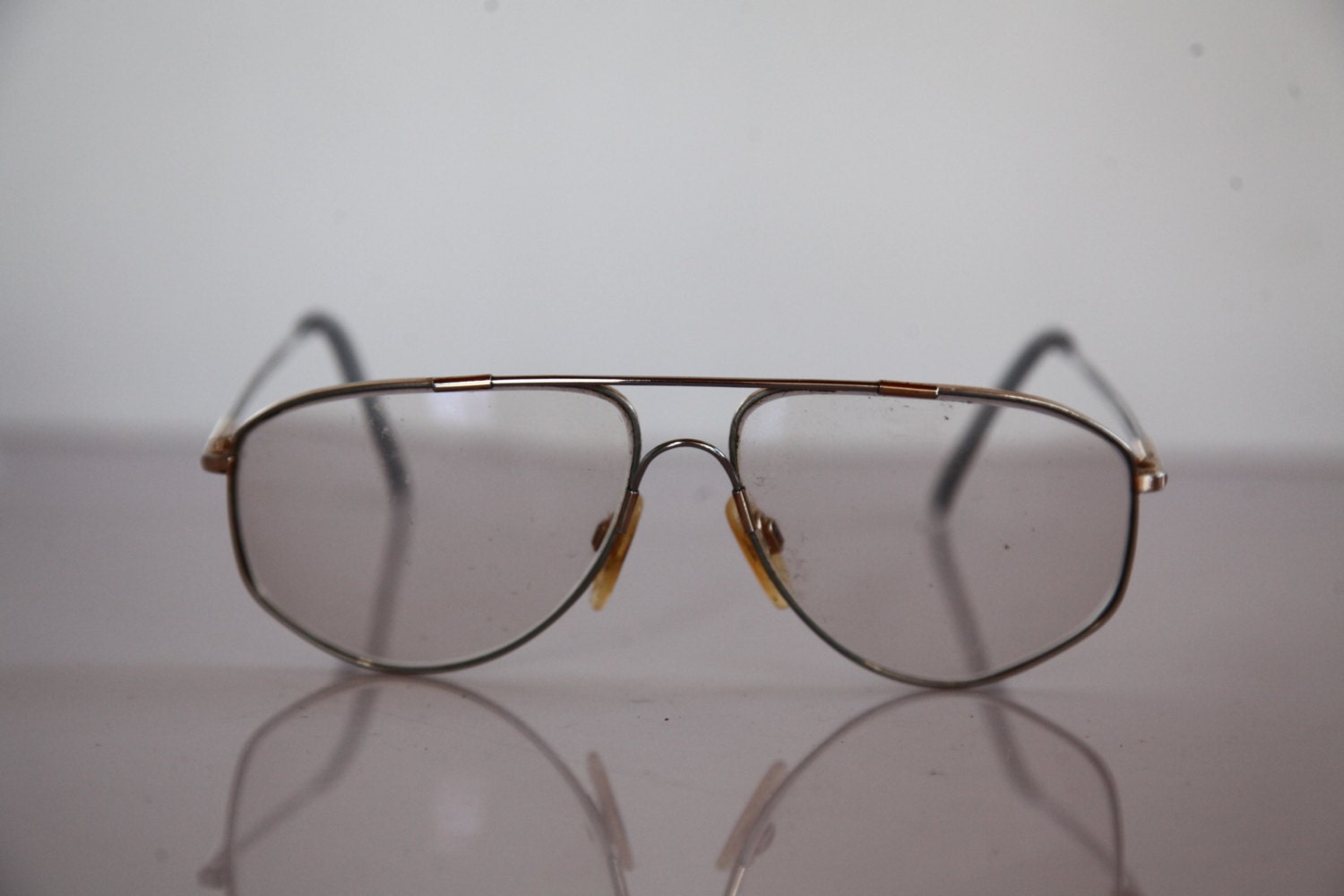 Vintage 90s Eyewear, Chrome and Gold Aviator Frame, Clear Prescription ...