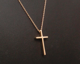 Gold Cross Necklace, Cross Pendant, Delicate Fine Chain, Simple Layering Necklace