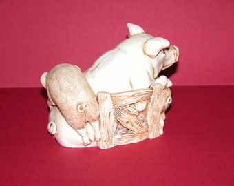 Vintage Mum Pig and Piglets Unique Trinket Box sculptured in Resin
