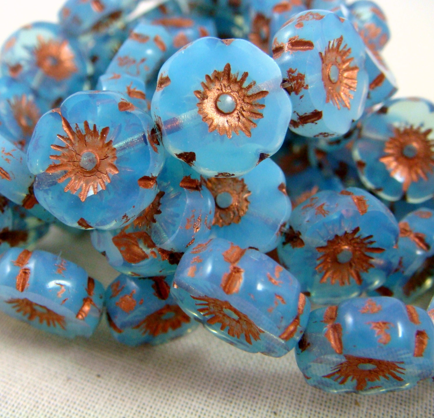 Czech Beads Czech Glass Flower Beads Hibiscus Flower Opal