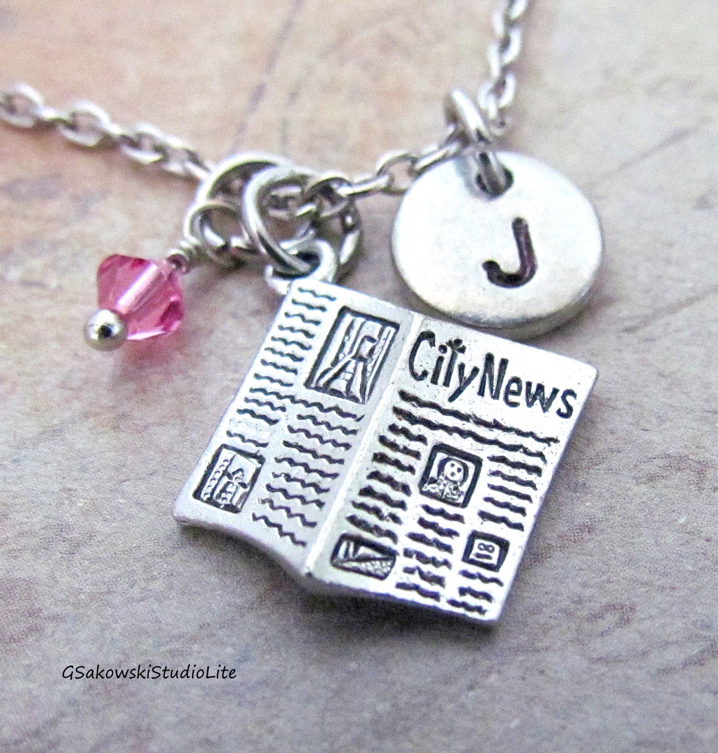 Newspaper Charm Necklace Personalized Hand by gsakowskistudiolite
