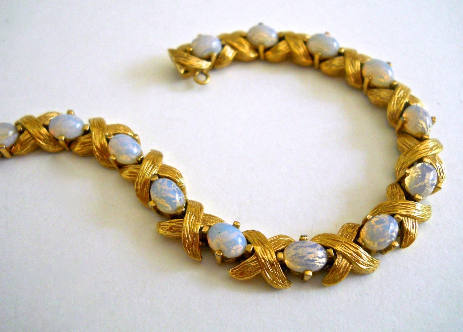 Fire Opal Art Glass Bracelet By Panetta, Gold Plating, Signed Vintage 