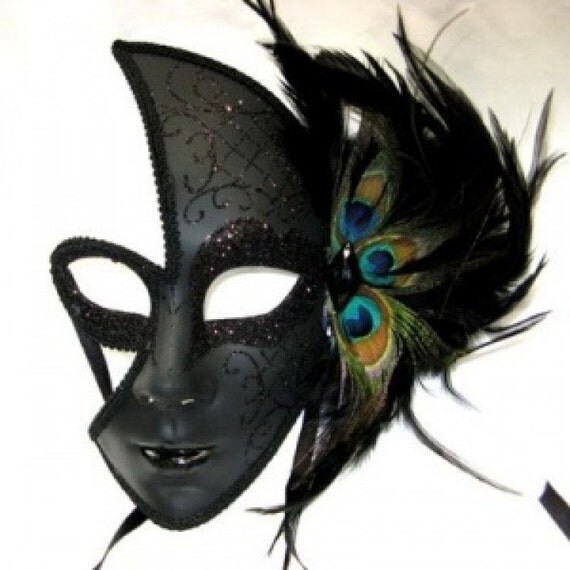 Items similar to Full Face Female Black Mask with Peacock