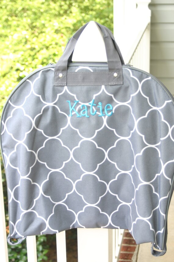 Monogrammed Garment Bag Gray Quatrefoil 3 by DoubleBMonograms